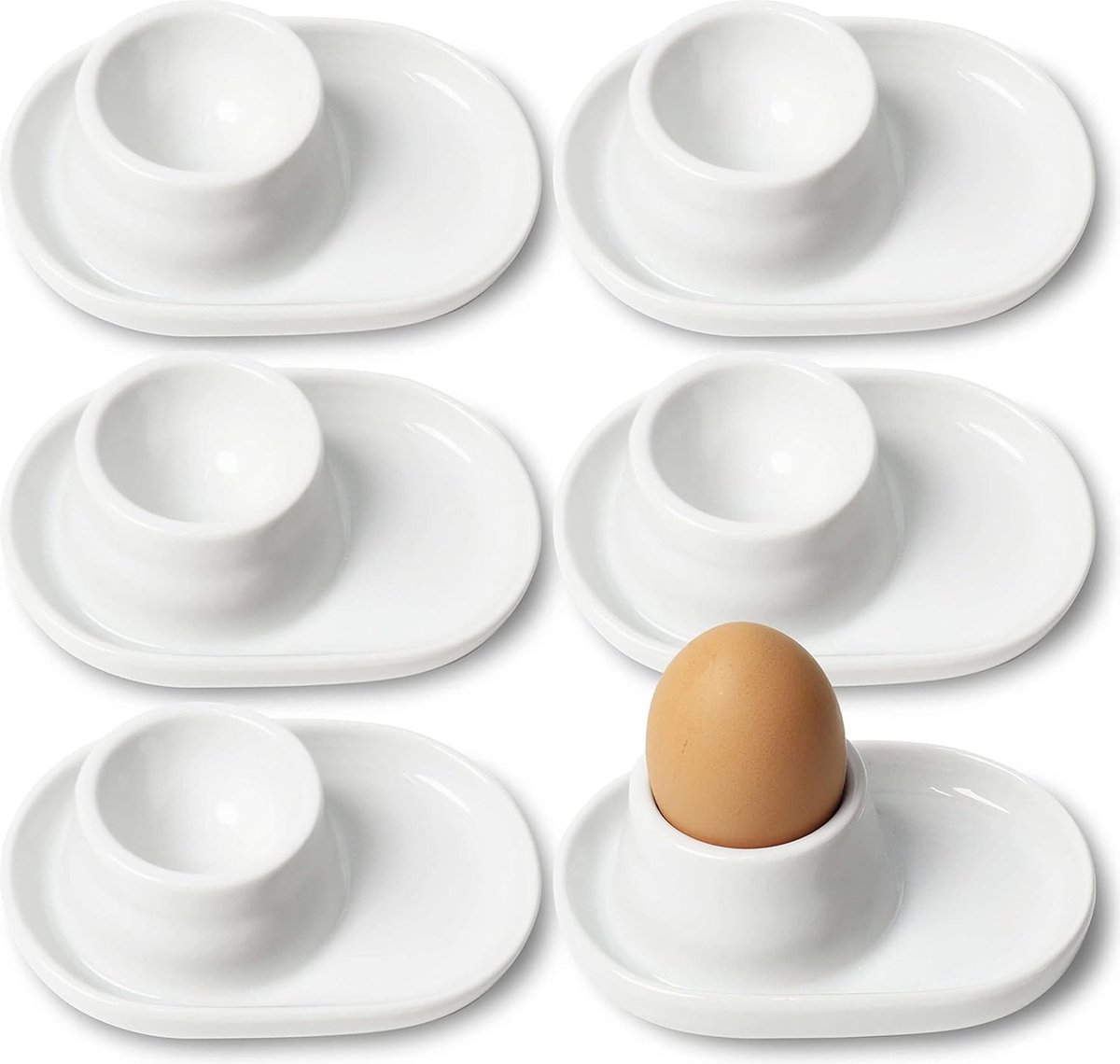 Eierdopjes porselein set van 6 eierdopjes voor harde en zachtgekookte eieren wit porseleinen eierdopje premium eierhouder met geïntegreerde plank voor eierschalen praktische eierhouders