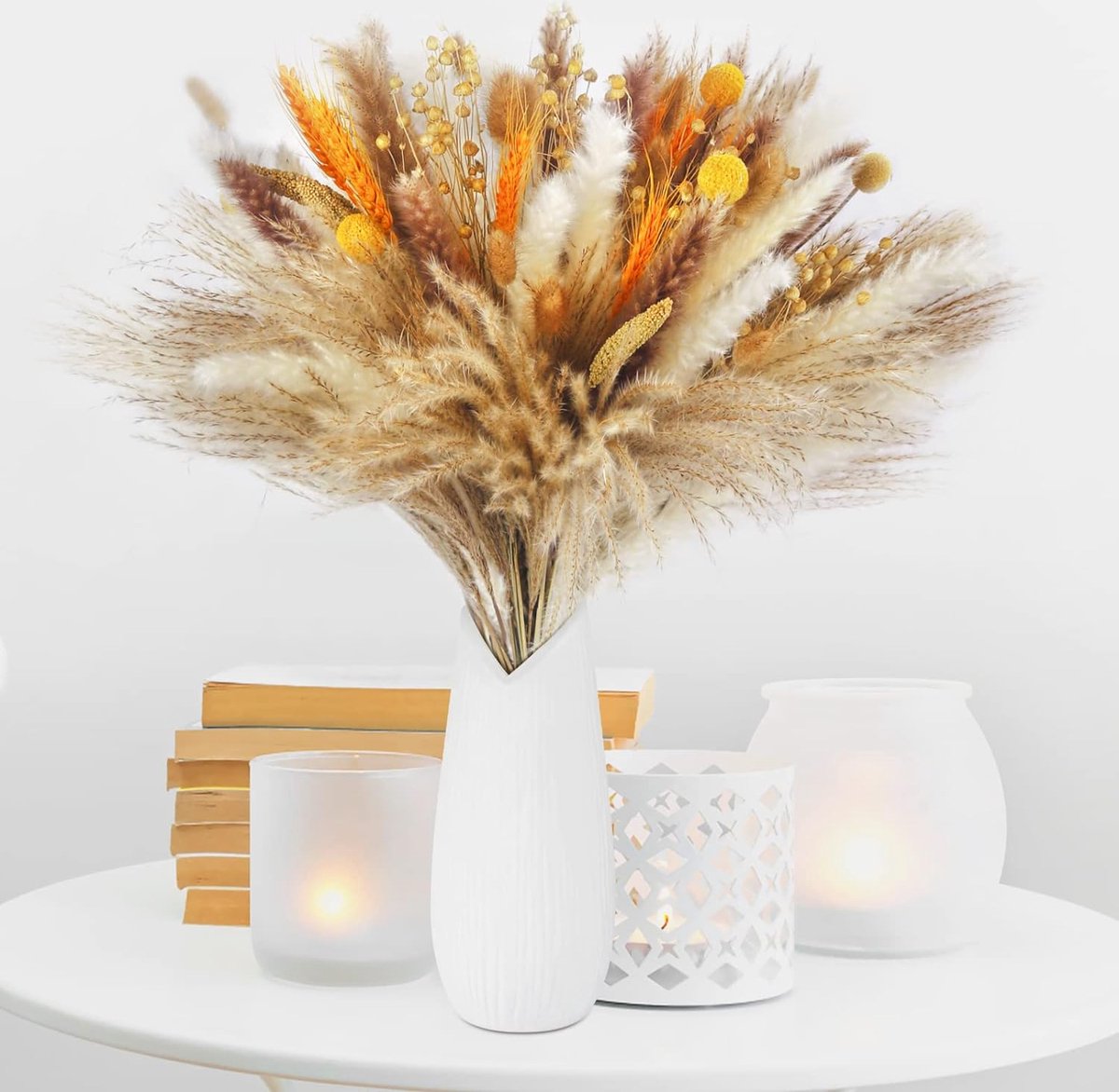 Pampagras droogbloemen decoratie, 100 stuks pampasgras gedroogd, wollige gedroogde bloemen, dried bloemen voor bruiloft, boho, decoratie, woonkamer, slaapkamer, tuinhuis