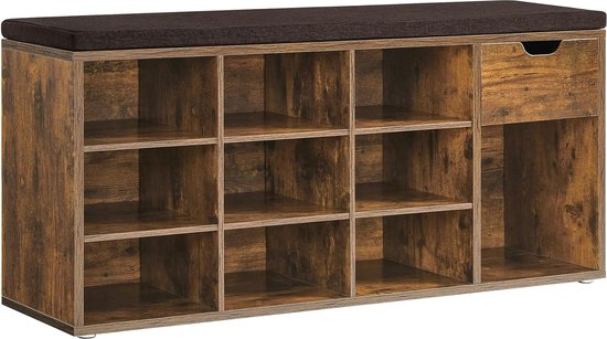 Houten schoenenopbergbank met kussen voor in de hal