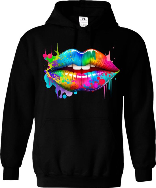 Dames hoodie-kleurige print-zwart-Lippen-Maat XXL