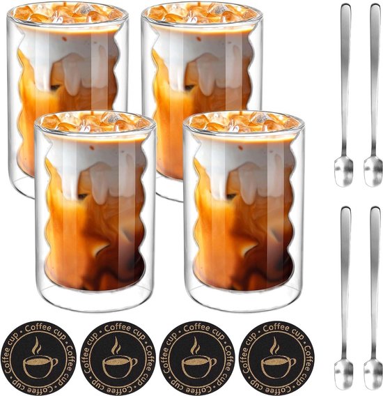 Mkitnvy Latte macchiato-glazen, 350 ml, dubbelwandige