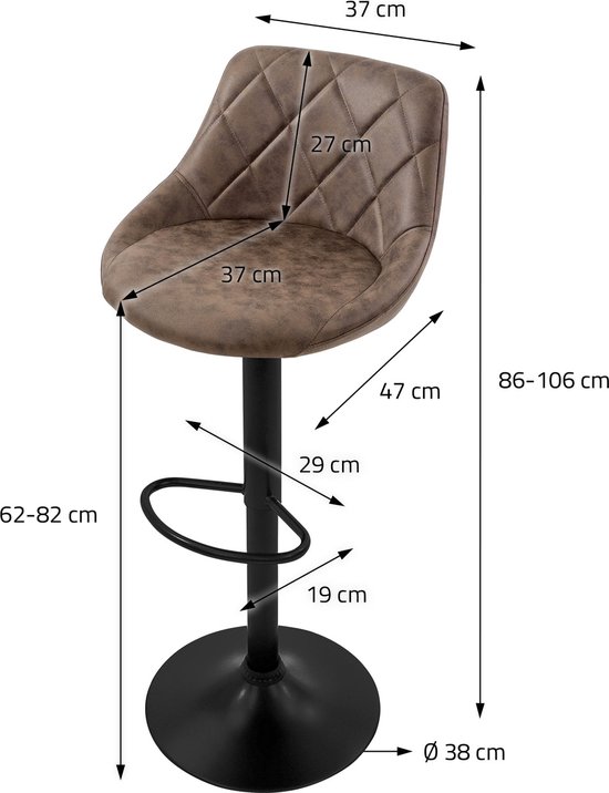 Lot de 2 tabourets de bar revêtement en simili cuir marron avec dossier et repose-pieds réglables en hauteur 62-82 cm ML- Design