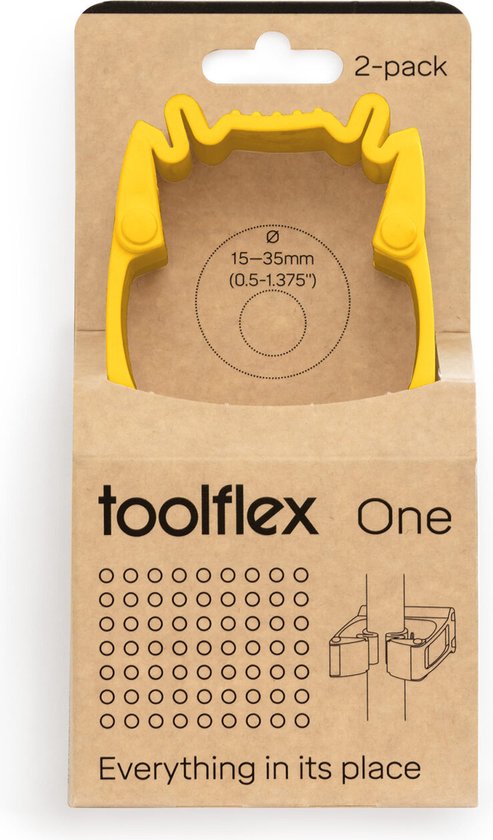 Toolflex One - 2-Pack Gereedschapshouders met Gele Adapter - Geschikt voor Ø15-35 mm Gereedschappen - Muurbevestiging met Veilige Installatiekit - Ruimtebesparend en Veilig - Exclusief voor Toolflex One Producten
