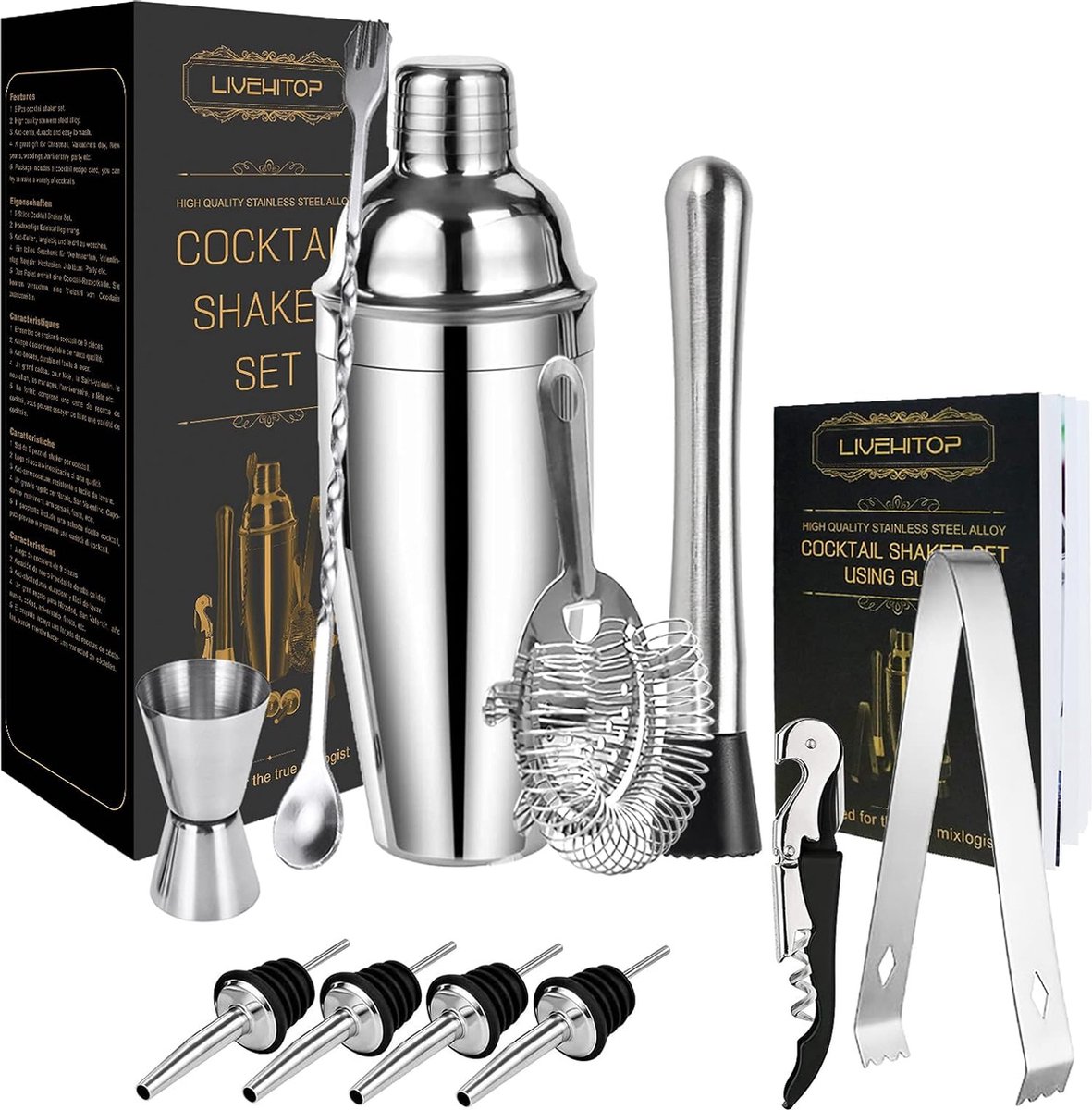 Cocktail Set, Stainless Steel Cocktail Mix Set with 750 ml Cocktail Shaker
