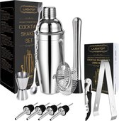 Cocktail Set, Stainless Steel Cocktail Mix Set with 750 ml Cocktail Shaker, Professional Cocktail Shaker Set for Bar, Home, Party