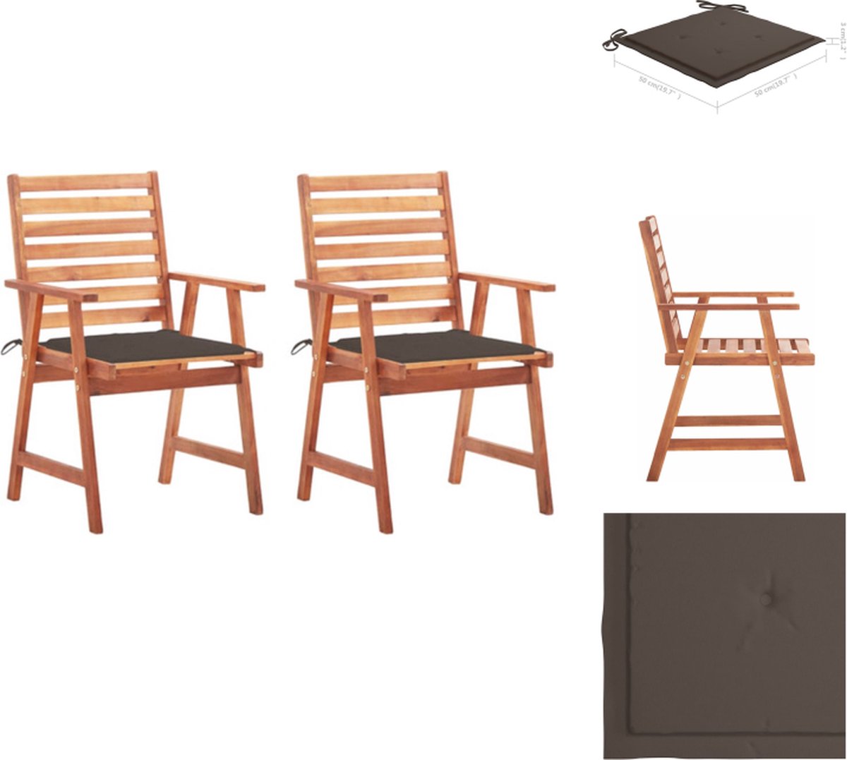 VidaXL Eetstoelen Acaciahout 56x62x92cm Waterdichte kussens Tuinstoel