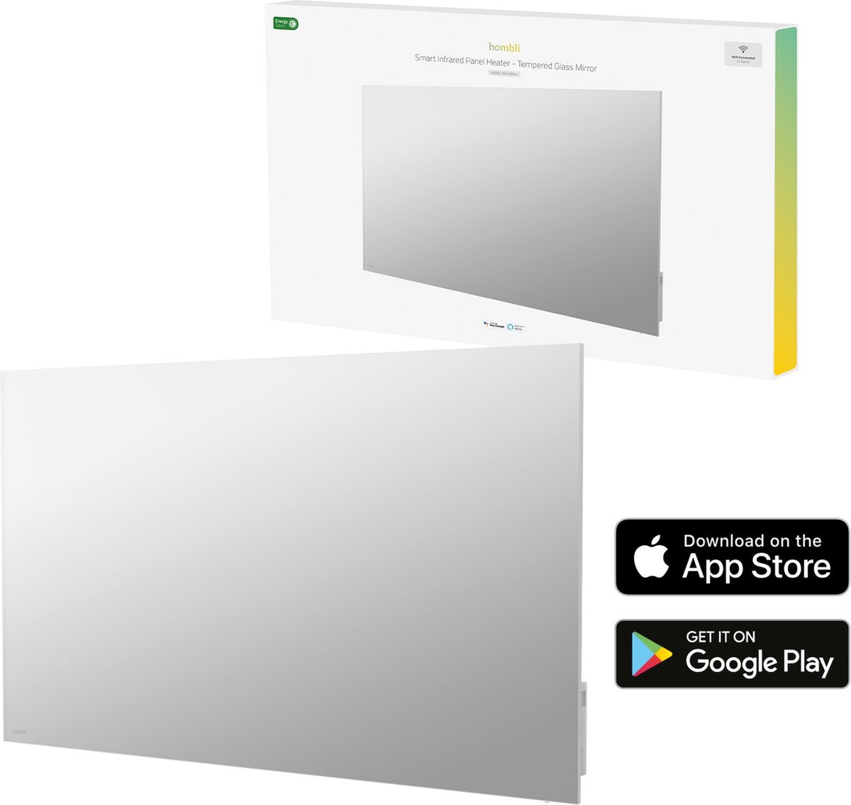 Hombli Slimme Spiegelende Infrarood Paneelverwarming Radiator - 600 Watt - Smart App - Ingebouwde Thermostaat - 18m² - Wandmontage - Wit