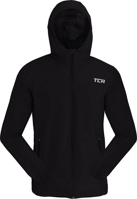 TCA Jongens AirLite 2.0 Waterdichte Hardloop Regenjas met Ritszakken - Zwart, 6-8 Jaar