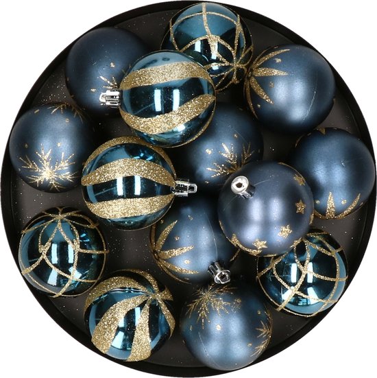 Feeric Christmas gedecoreerde kerstballen - 25x st - 6 cm - blauw - kunststof