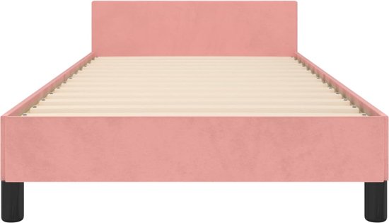 The Living Store Cadre de lit – Velours rose – Hauteur réglable – Pieds de soutien – Sommier à lattes en contreplaqué – Support confortable