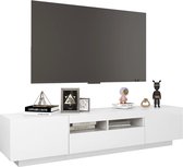 Meuble TV The Living Store - Éclairage LED RGB - Blanc brillant - Bois d'ingénierie - 180 x 35 x 40 cm - Connexion USB