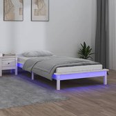 The Living Store Bedframe Grenenhout - LED Verlichting - RGB - Wit - 202 x 86.5 x 26 cm - Geschikt voor 75 x 190 cm matras (2FT6 Small Single) - Montagehandleiding inbegrepen