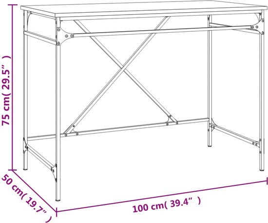 The Living Store Bureau Zwart - 100 x 50 x 75 cm - Bewerkt Hout