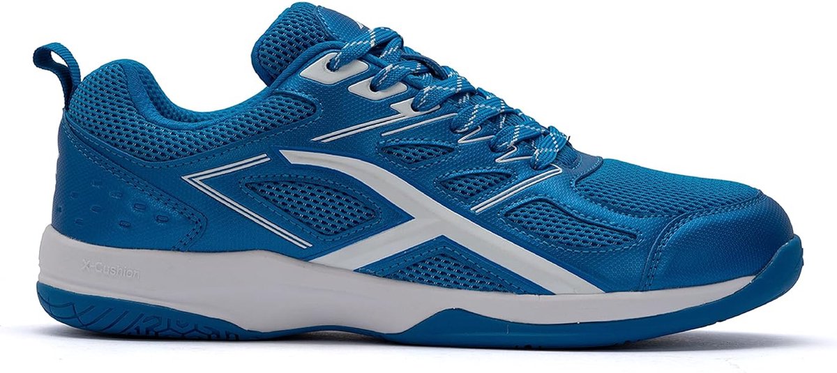 HUNDRED Xoom Non-Marking professionele badmintonschoenen voor heren (blauw/wit, maat: UK 8/US 9/EU 42) | Materiaal Bovenwerk: Polyester, Zool: Rubber | Geschikt voor indoor badminton/tennis/squash/tafeltennis/basketbal en padel