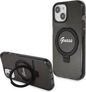 Guess Ring Glitter Back Case (MagSafe Compatible) - Geschikt voor Apple iPhone 15 (6.1") - Zwart