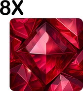 BWK Luxe Placemat - Prachtige Rode Robijn - Ruby - Edelsteen - Set van 8 Placemats - 40x40 cm - 2 mm dik Vinyl - Anti Slip - Afneembaar