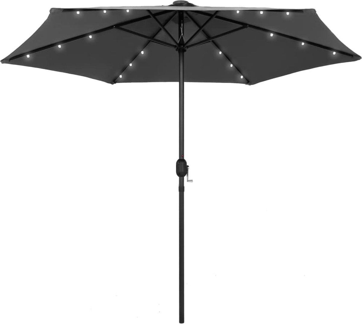 Stylish 270 cm anthracite parasol with LED lighting, aluminum pole.