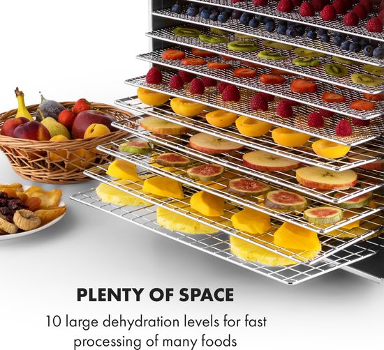 Fruit Jerky Steel 10 voedseldroger 10 etages 1000 W oppervlakte: 1,5 m² timer - Klarstein