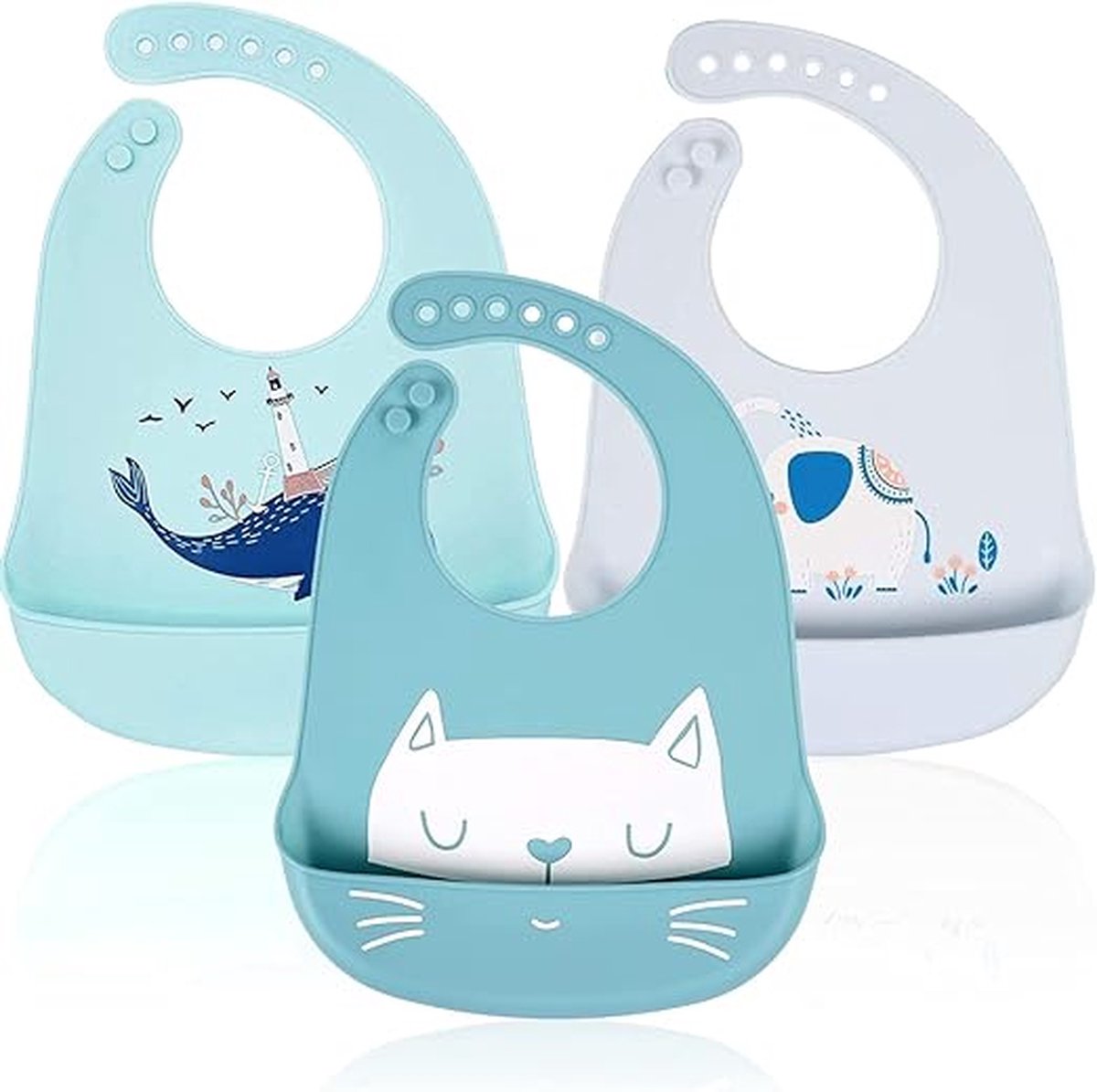 Goedkoopste Baby slabbetjes - 3 stuks waterdichte siliconen voedingsslabbetjes voor baby's en peuters Unisex - Super zacht en gemakkelijk schoon te maken met brede voedselkruimelvangerzak