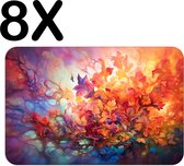 BWK Flexibele Placemat - Kleurrijke Bloemen Tekening - Set van 8 Placemats - 45x30 cm - PVC Doek - Afneembaar