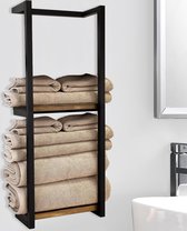 Porte-serviettes - Revêtement en poudre noir mat en acier inoxydable - Salle de bain ou salle de toilette - sc - porte-serviettes - porte-serviettes - crochet à serviettes - Bois