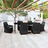 The Living Store Trendy tuinmeubelset - tafel 200x100x74 cm - 6 stoelen - zwart - donkergrijs kussen