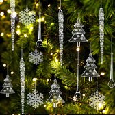 40 stuks kunststof kerstboomhangers, ijspegels, sneeuwvlokken, kerstbomen, stokken en touw, kerstboomhangers, decoratie, kunststof (kerstboomhangers, 40 stuks)