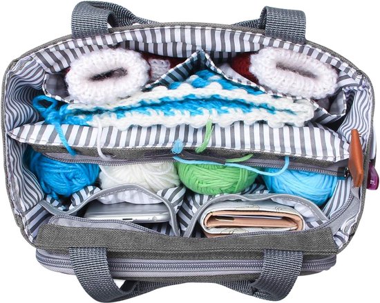 Coopay Garentas, gehaakte organizertas met hoge capaciteit voor het opbergen van garen en brei-accessoires, breitas met schouderriem en 4 doorvoertules, lichtgewicht garentas, alleen tas (blauwe