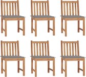 The Living Store Ensemble de chaises de jardin - teck dur - robuste - résistant à l'eau - kussen gris - 50x53x90cm - 6 chaises - coussins