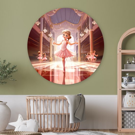 Muurcirkel kinderkamer - Wandcirkel ballerina - Meisjes - Kinderen - Schilderij rond - Meisjeskamer - Muurdecoratie rond - Ronde wanddecoratie - 150x150 cm - Ronde schilderijen - Wandcirkel - Muurcirkel binnen