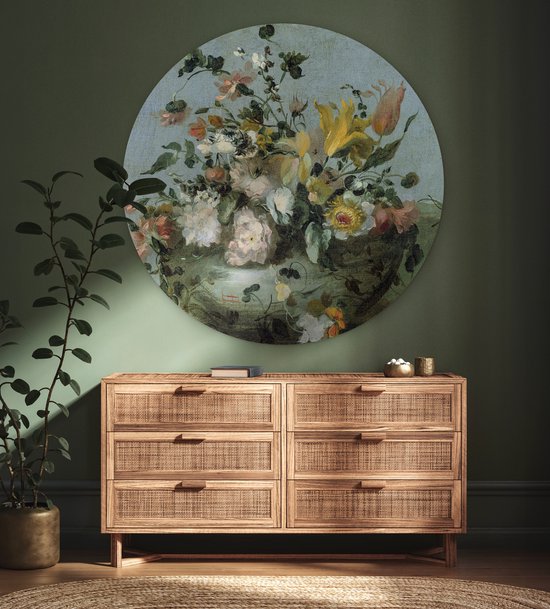 WallCircle - Déco chambre esthétique - Fleurs - Oude Meesters - Baroque - Nature - 120x120 cm - Déco chambre ados - Décoration murale - Peintures ronds