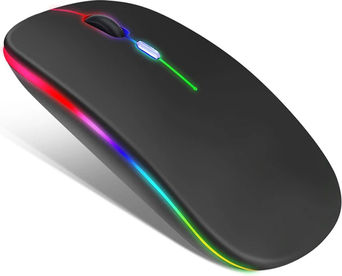 Elementkey IMX9 2 in 1 Draadloze Stille Muis – USB 2,4Ghz & Bluetooth 5.2 – DPI 1600 - Oplaadbaar & RGB - Zwart
