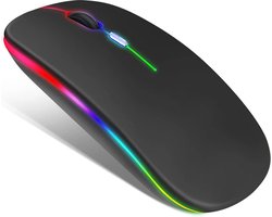 Elementkey IMX9 2 in 1 Draadloze Stille Muis – USB 2,4Ghz & Bluetooth 5.2 – DPI 1600 - Oplaadbaar & RGB - Zwart