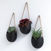 muurplanter - Wandplantenbakken -Ellie- | Hangende Keramische Plantenpotten 3 stuks | Wanddecoratie voor Binnen, Balkon en Tuin | Zwart (mat)