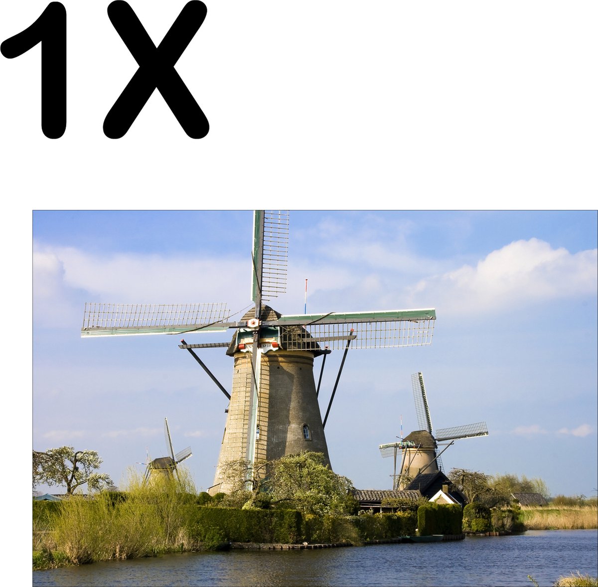 BWK Textiele Placemat - Nederlandse Molens aan het Water - Set van 1 Placemats - 45x30 cm - Polyester Stof - Afneembaar