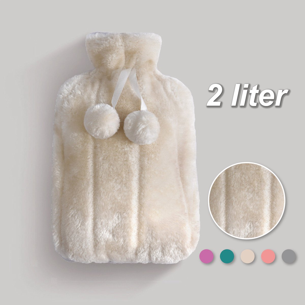 Goedkoopste Colorful Sun® Kruik met Hoes 2L – Warm & Koud Gebruik – Pluche Warmwaterkruik – Nek-, Rug- & Buikverwarmer – Ideaal bij Spierpijn, Buikpijn & Koeling – Voor in Bed & Overdag – Perfect Cadeau – Wit