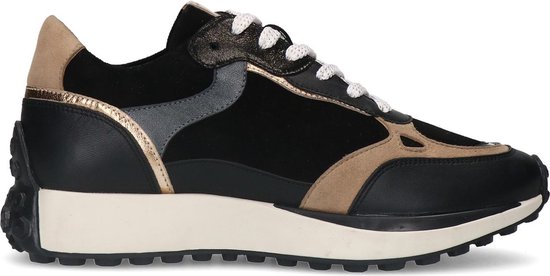 No Stress - Dames - Zwarte leren sneakers met suède details - Maat 37