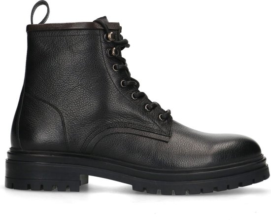 Manfield - Heren - Zwarte leren veterboots - Maat 47