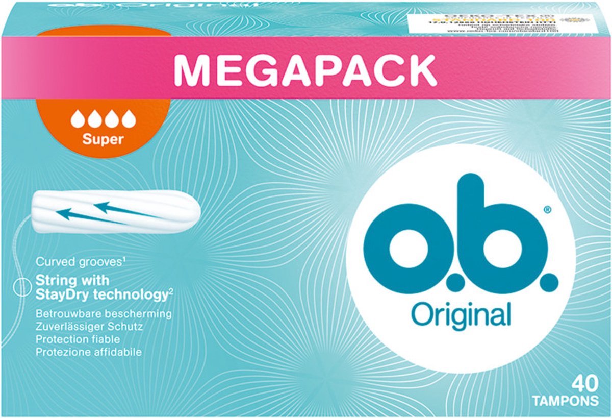 Goedkoopste O.B. Tampons - Megapack Super Plus - Gebogen Groeven - 40 stuks - Voordeelverpakking 12 stuks
