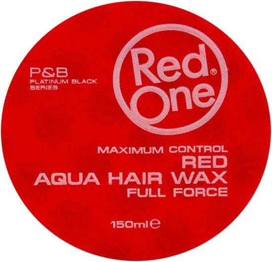 Rode pot met 'Red One' logo en tekst 'AQUA HAIR WAX FULL FORCE'