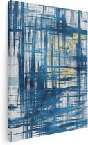 Artaza Canvas Schilderij Abstracte Kunst Blauw met Goud - 90x120 - Groot - Foto Op Canvas - Wanddecoratie Woonkamer