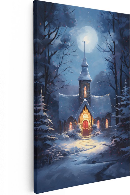 Artaza Canvas Schilderij Kerk in het Winterbos - 20x30 - Klein - Foto Op Canvas - Canvas Print