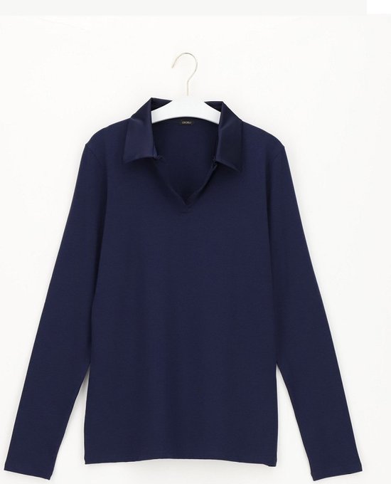 Oroblu Perfect Line Cotton Polo Shirt Long Sleeve Blauw S
