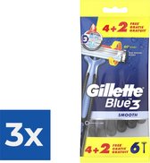 Gillette Blue3 Smooth 4+2 stuks - Voordeelverpakking 3 stuks