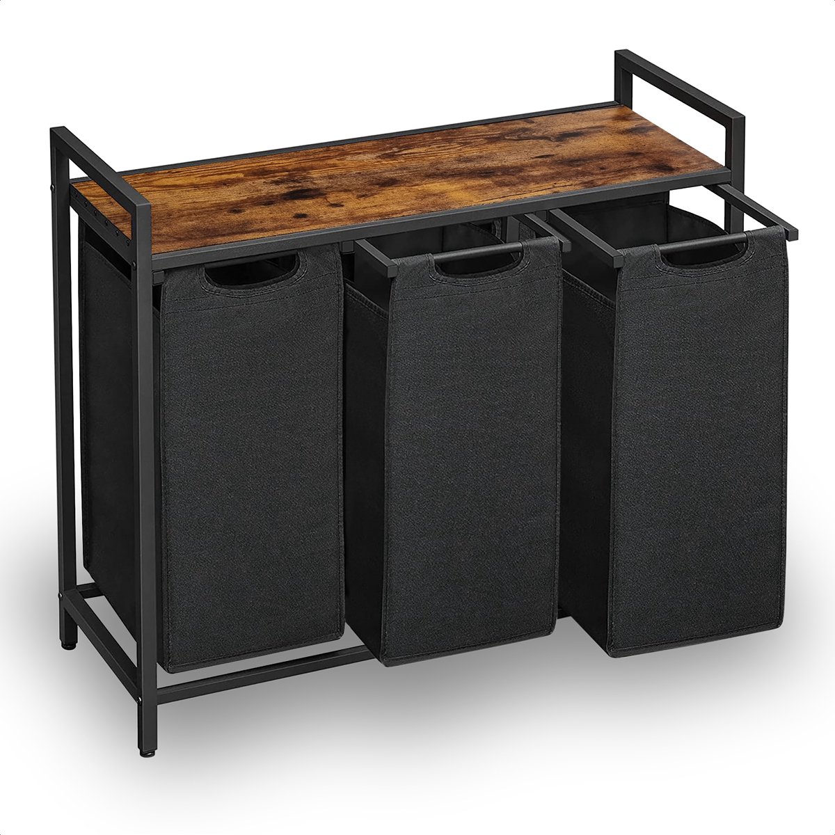 Goedkoopste Goliving Wassorteerder – Wasmand met 3 vakken – Wasbox – Oxfort textiel/Metaal/Hout – 3 x 38 Liter – 33 x 92.5 x 71 cm – Bruin/Zwart