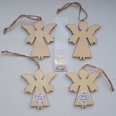 Houten engeltjes decoratie hangers 8x7cm - 4 stuks met jute touw - scrapbook