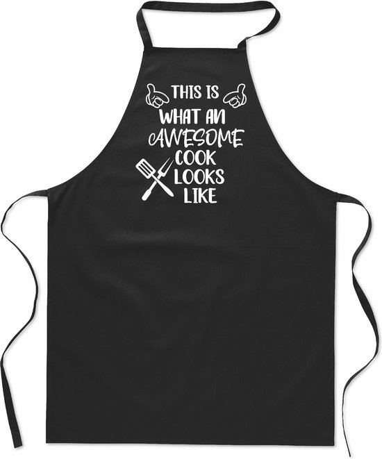 Tekstschort - Keukenschort - kookschort - This is what an awesome cook looks like - 100% katoen - verjaardag en feest - cadeau - kado - unisex - zwart