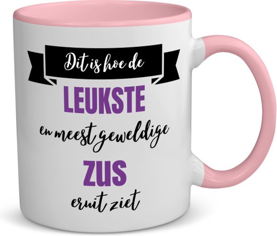 Akyol - leukste zus eruit ziet koffiemok - theemok - roze - Zus - beste zus - verjaardagscadeau - cadeau voor zus - gift - kado - 350 ML inhoud