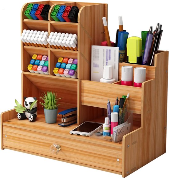 BENECREAT Notenhouten Pennenbak Lang Ovaal - Houten Potloodhouder & Bureau Organizer | Koffiebruin 17,5 X 2,5 X 0,8 Cm