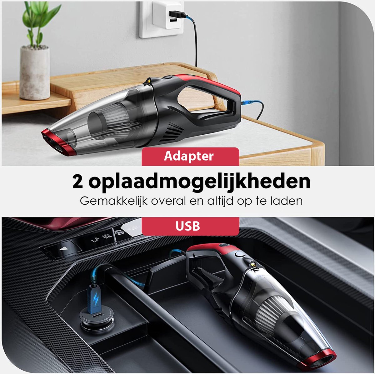 Cleanforce Kruimelzuiger V2 Snoerloos met extreme zuigkracht - Nat & Droog - Auto Stofzuiger - Voor Thuis & Auto — afbeelding 5